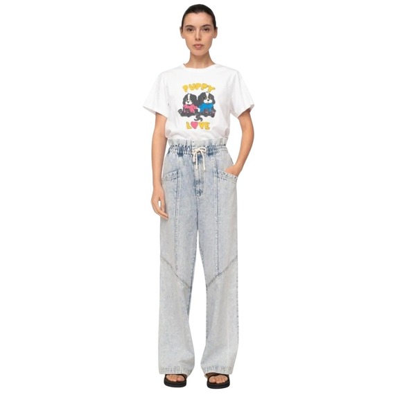 Sea New York Jeans Womens 14 Light Blue Wide Leg Paperbag Waist Seamed Denim